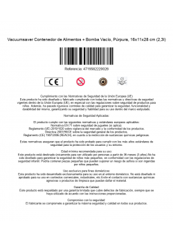 Vacuumsaver Contenedor de Alimentos + Bomba Vacío, Púrpura, 16x11x28 cm (2,3l)