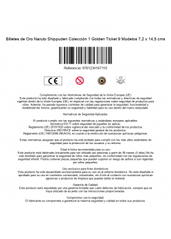 Billetes de Oro Naruto Shippuden Colección 1 Golden Ticket 9 Modelos 7,2 x 14,5 cms